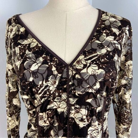 Black & Cream Floral Y2K Babydoll Mesh Top L Fairy Whimsigoth Dark CottageCore - Picture 7 of 13